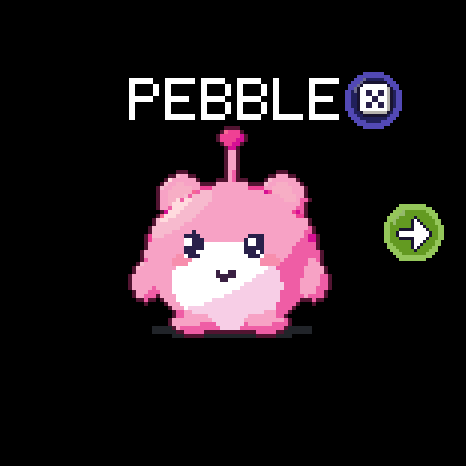 A newly hatched pet with its name and a dice button