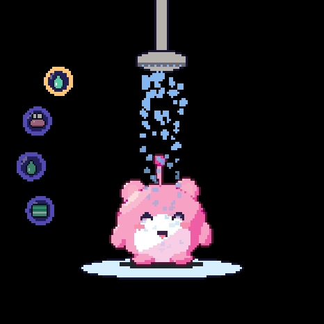 Shower: water raining on the pet, with step bubbles down the side