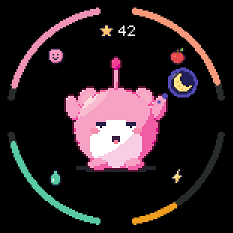 The pet yawning, with a moon in its thought bubble